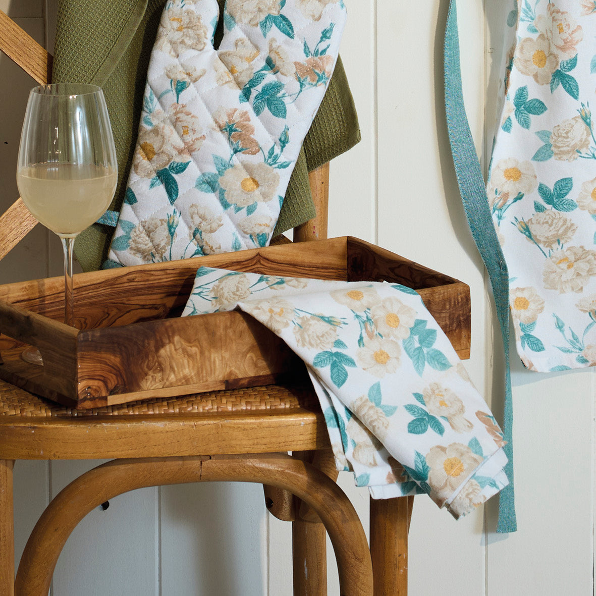 Set of 3 kitchen towels Calme floral White - 50 x 70 cm