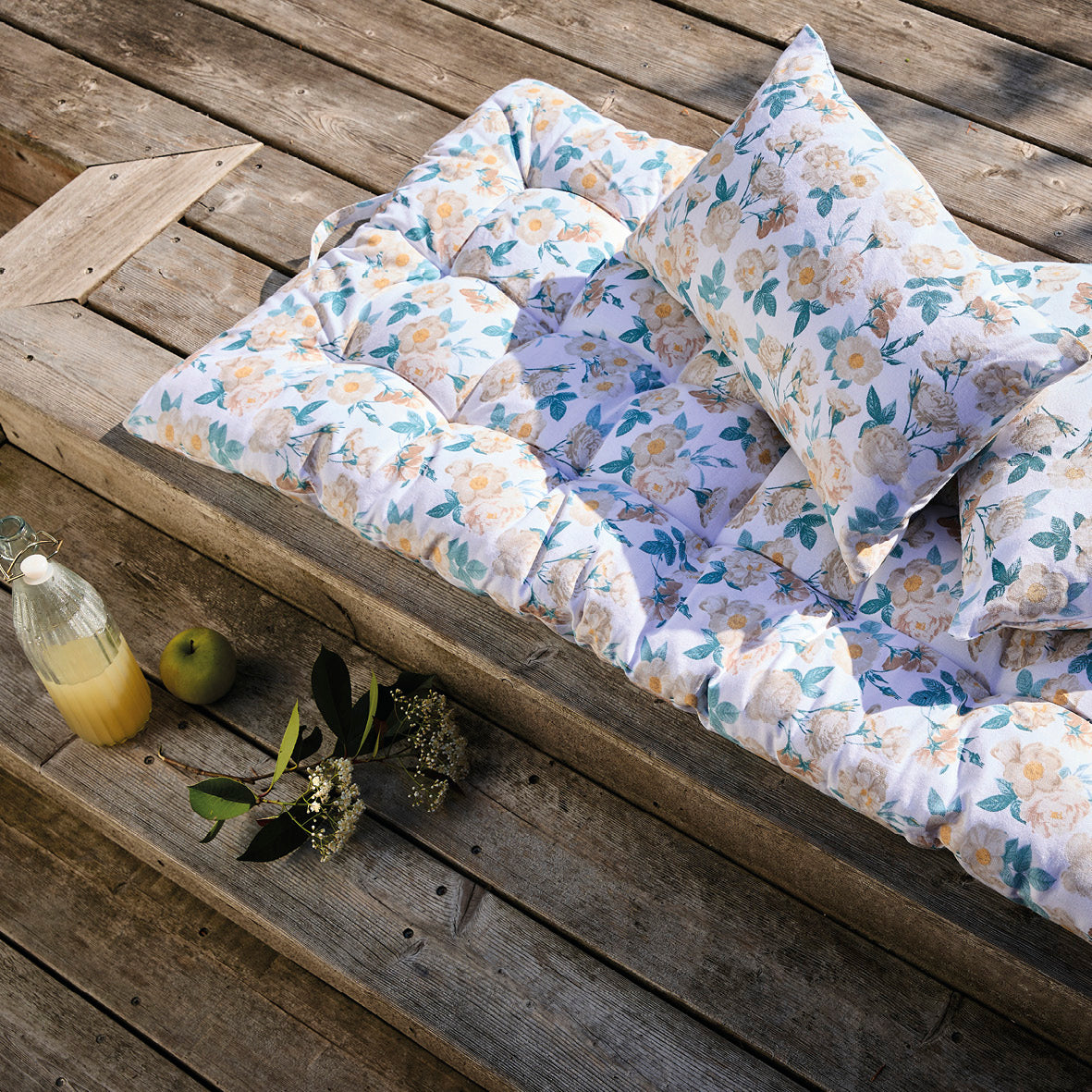 Floor mattress Calme floral White - 60 x 120 x 4 cm