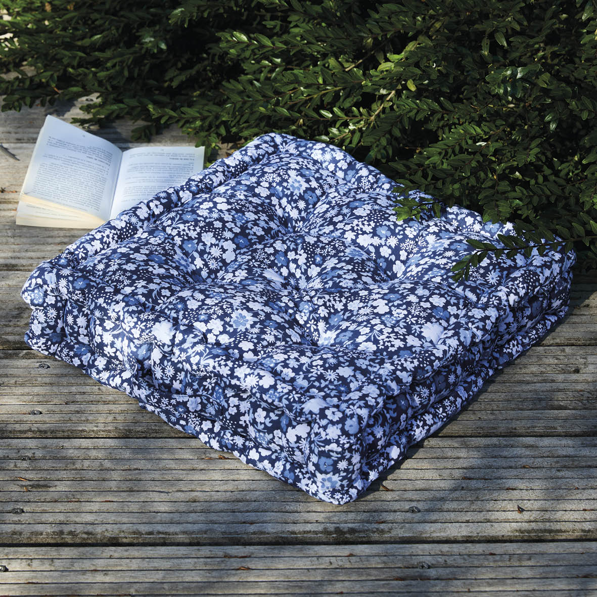 Floor cushion Fleurs de nuit Dark blue - 45 x 45 x 10 cm