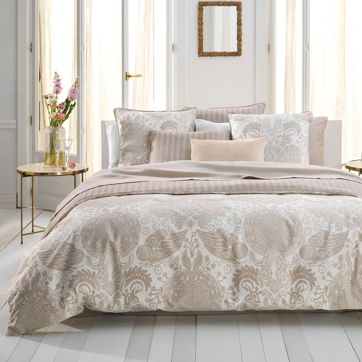 Duvet cover + pillowcase(s) cotton satin dobby stripe woven Taupe