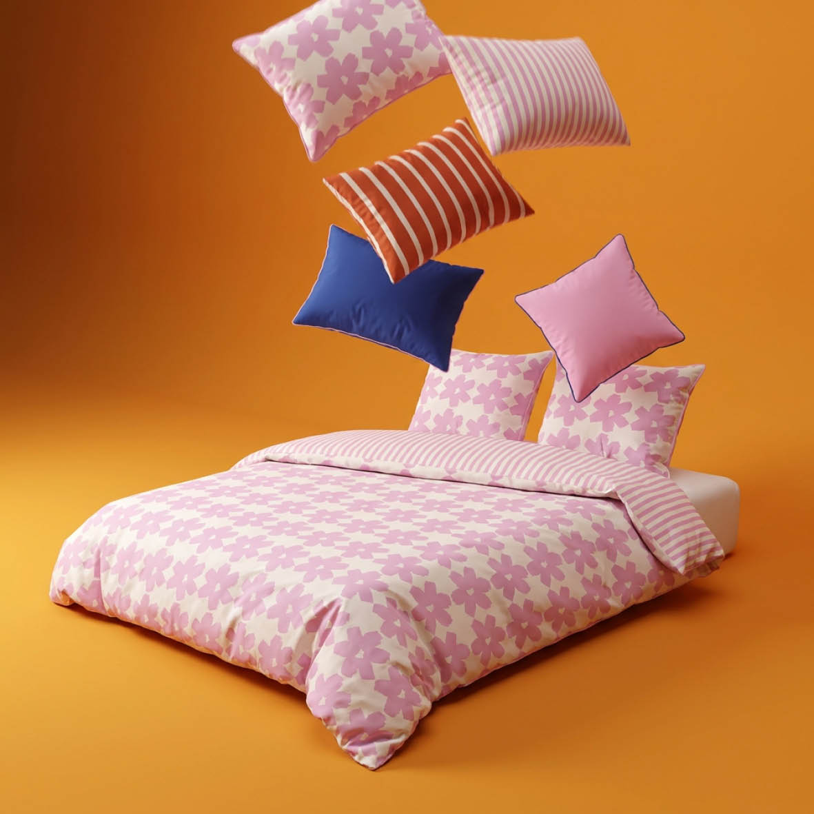 Duvet cover + pillowcase cotton satin - Pervenche - Pink