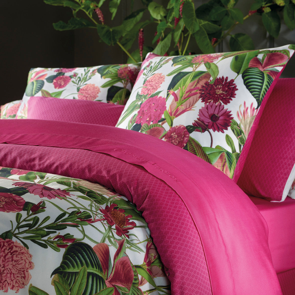 Pillowcase(s) cotton satin - Garden Micro Fuchsia