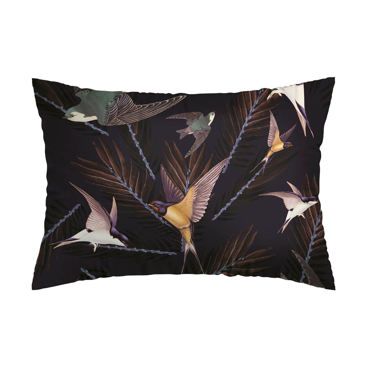 Pillowcase(s) cotton satin - Hirondelles Prune 2 x (50 x 70 cm)