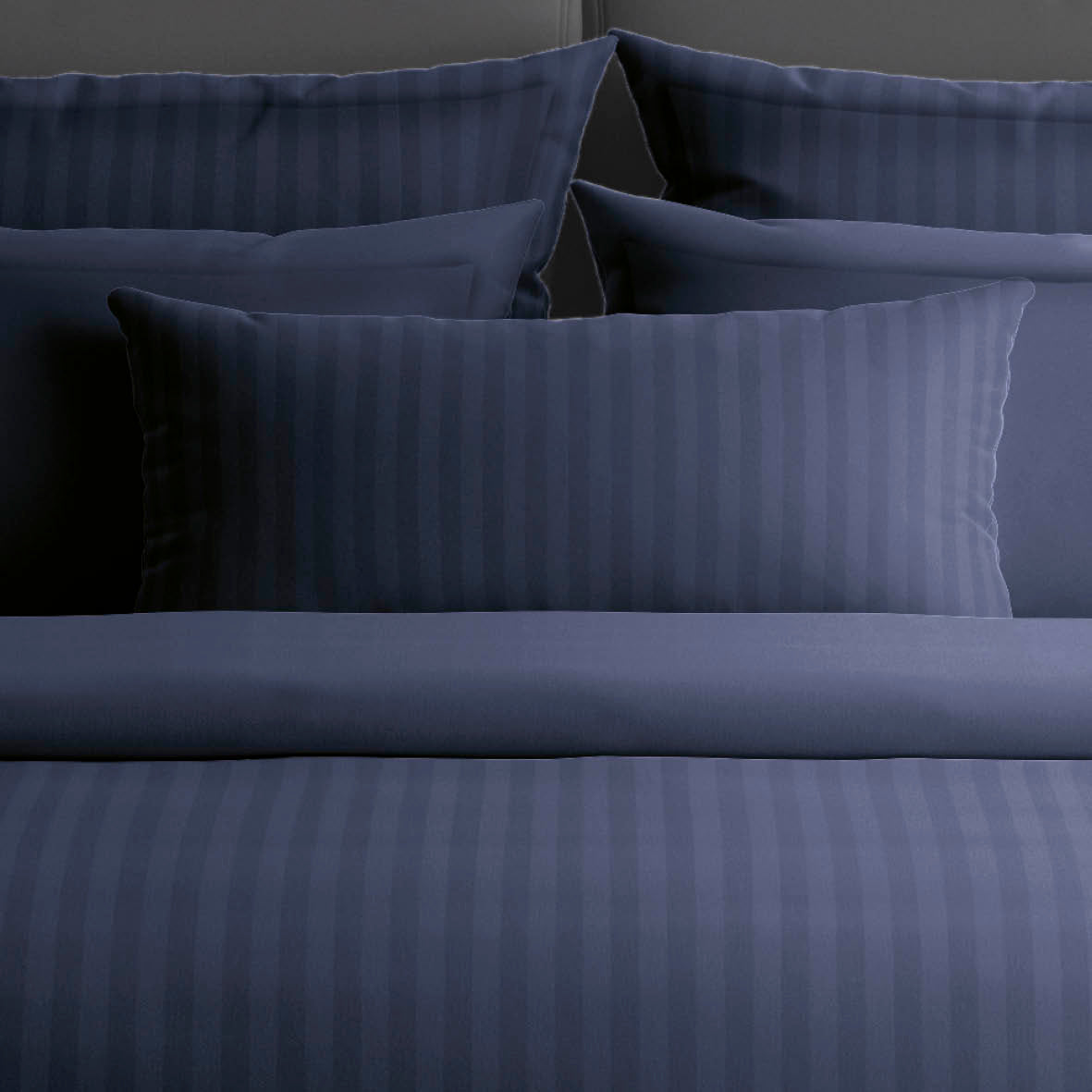 Drap plat satin de coton rayure tissé dobby - Bleu foncé