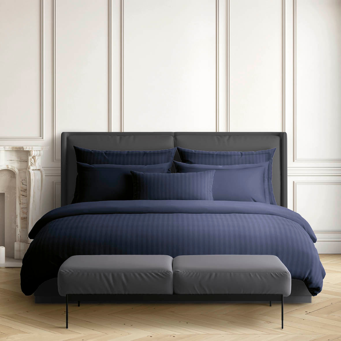 Drap-housse satin de coton Uni Bleu 11