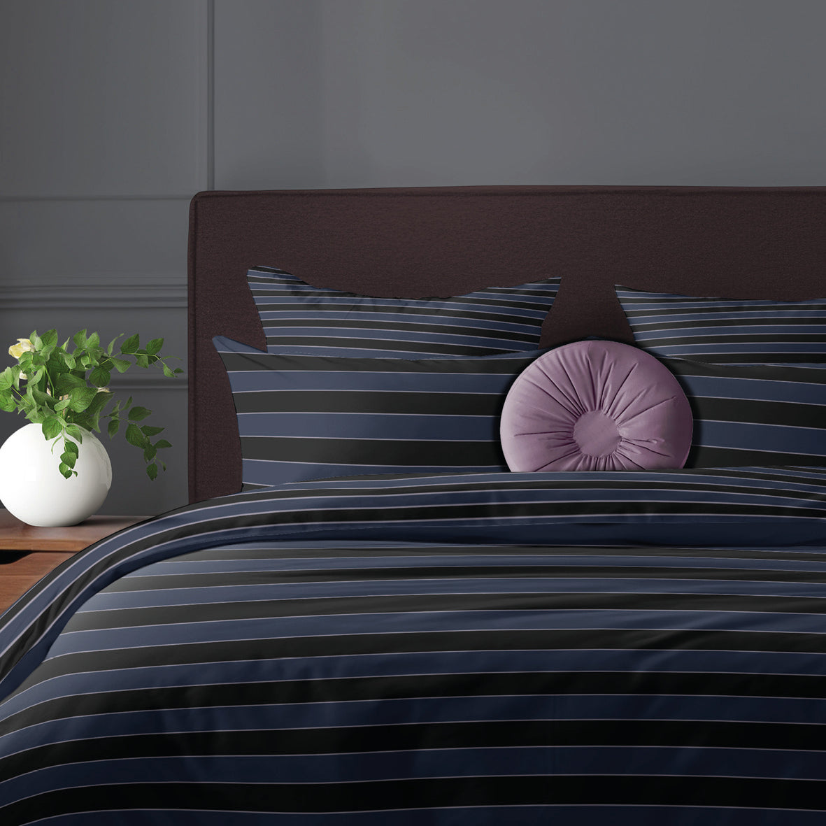 Drap plat satin de coton Eclipse Bleu foncé