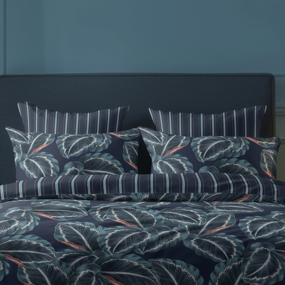 Taie d'oreiller satin de coton Tigelle Bleu foncé