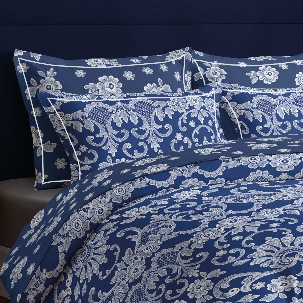 Pillowcase cotton satin - Blossom / Passementerie Dark blue