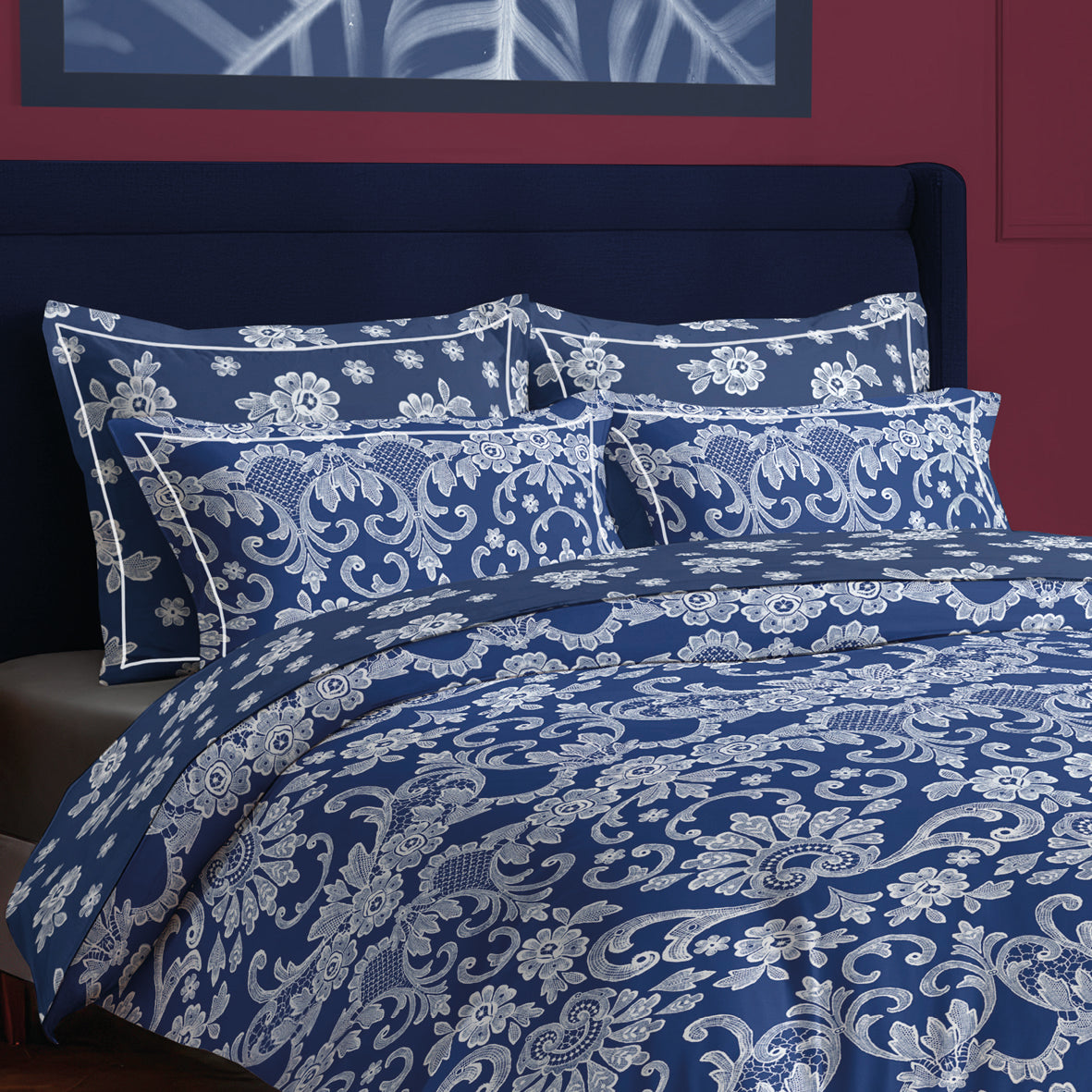 Flat sheet cotton satin - Passementerie Blue