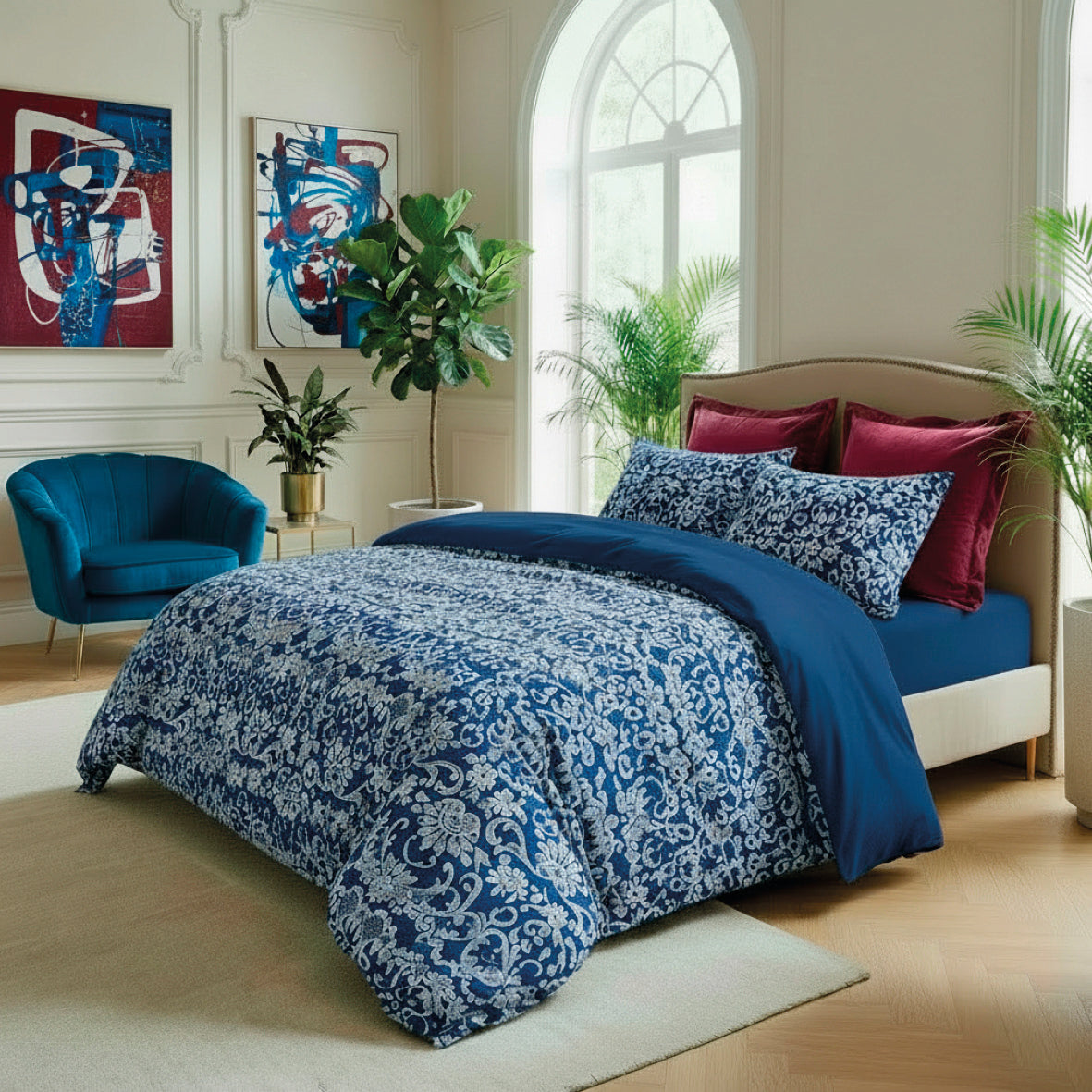 Bedspread cotton satin Passementerie Blue - 220 x 250 cm
