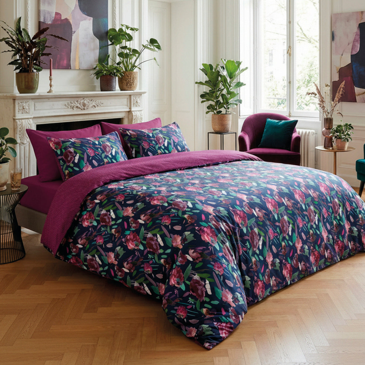 Flat sheet cotton satin - Pollen Plum