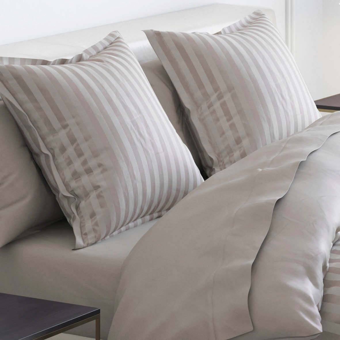 Duvet cover + pillowcase(s) cotton satin dobby stripe woven - Taupe