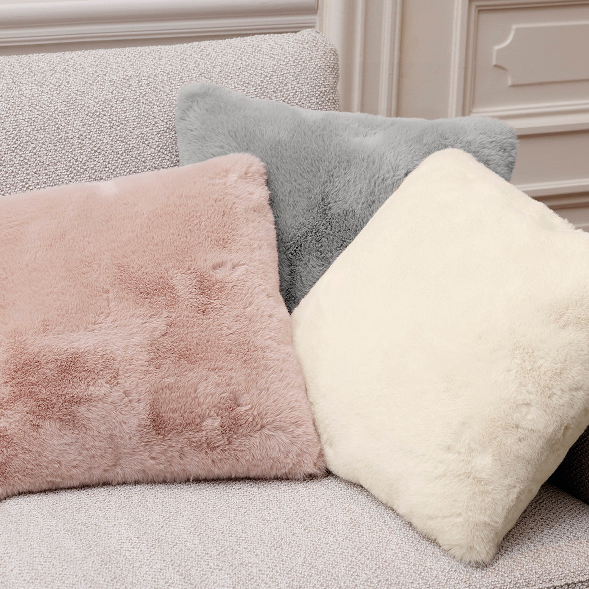 Housse de coussin imitation fourrure Blanc - 40 x 40 cm