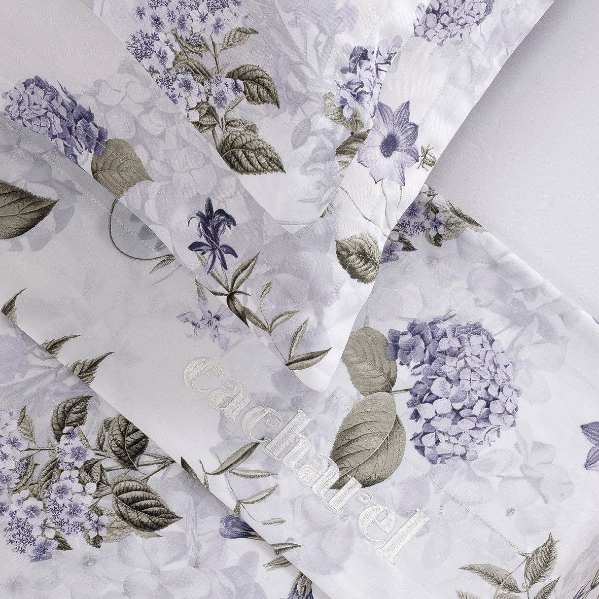Sheet set : fitted sheet, flat sheet, pillowcase(s) in satin cotton - Fleurs Passion white