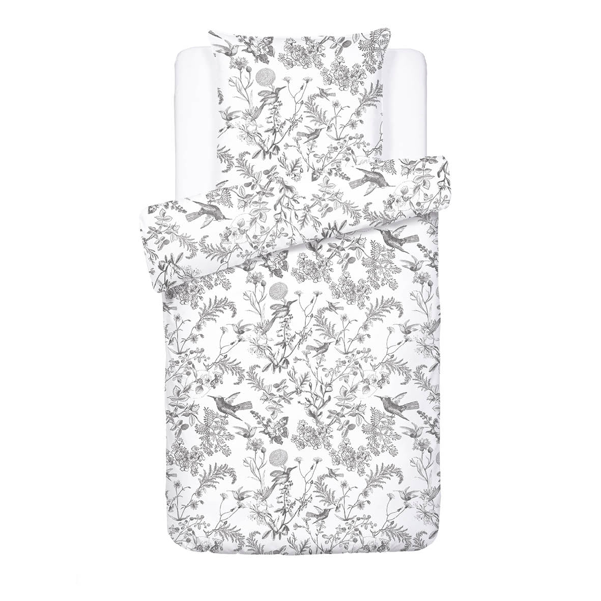 Duvet cover + pillowcase(s) cotton satin - Jardin du Colibri Black grey