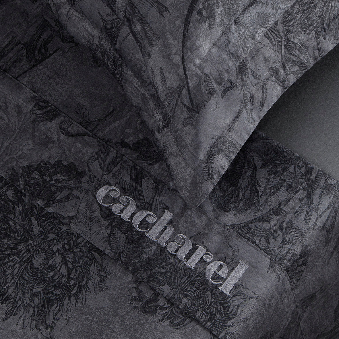 Ensemble de draps satin de coton - Flore Noir / Gris