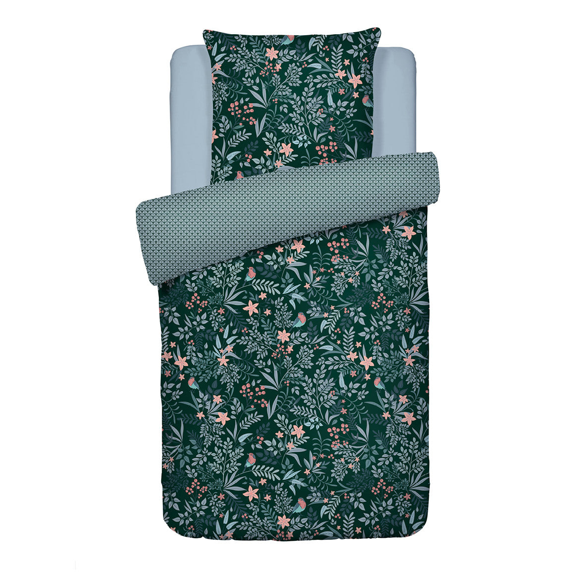 Duvet cover + pillowcase(s) cotton satin - Forêt enchantée Green