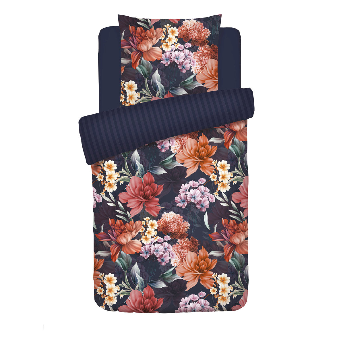Housse de couette + taie(s) d'oreiller satin de coton - Douceur caramel Bleu foncé