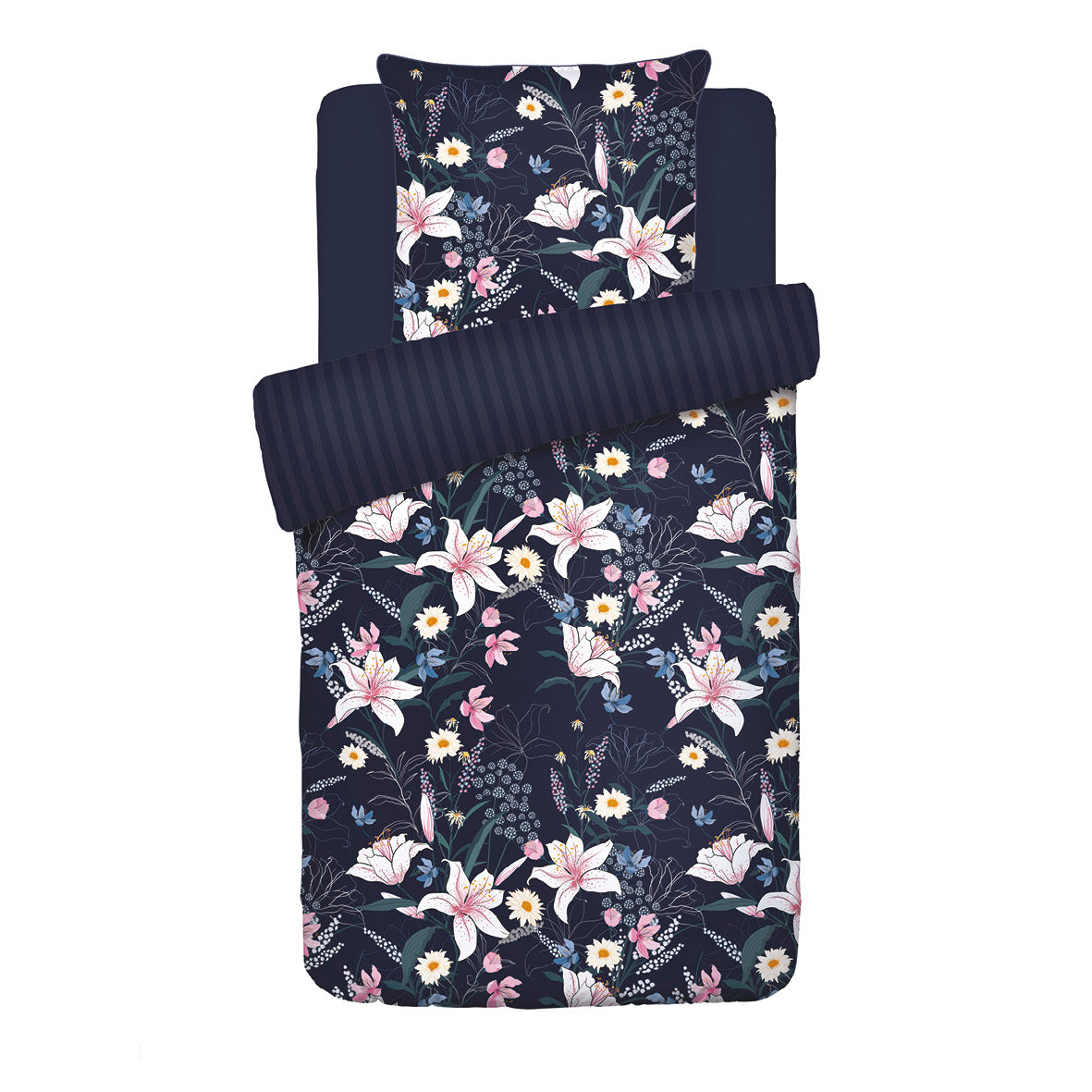 Duvet cover + pillowcase(s) cotton satin - Fleur de minuit Dark blue
