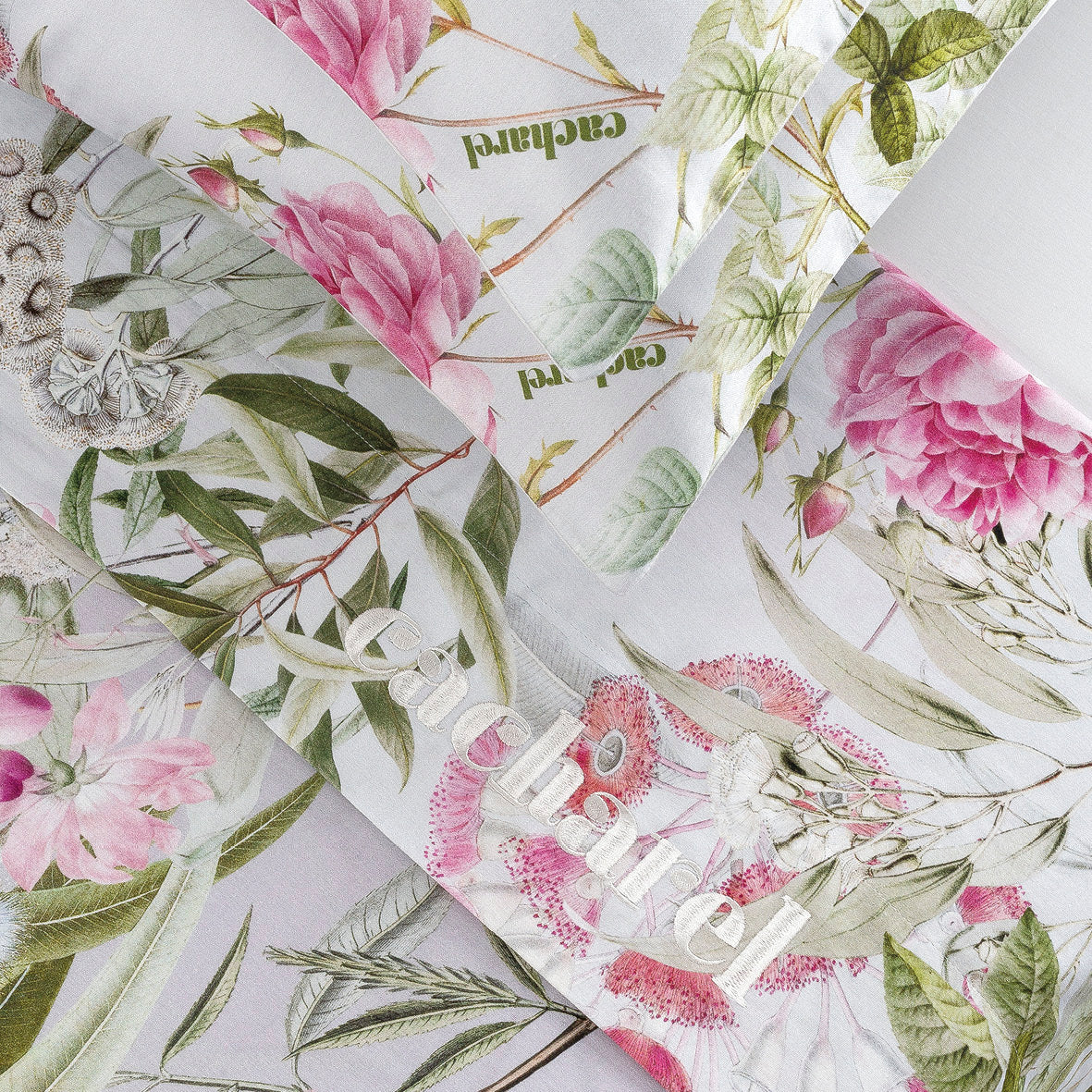 Flat sheet cotton satin Jardin de roses - Thyme green