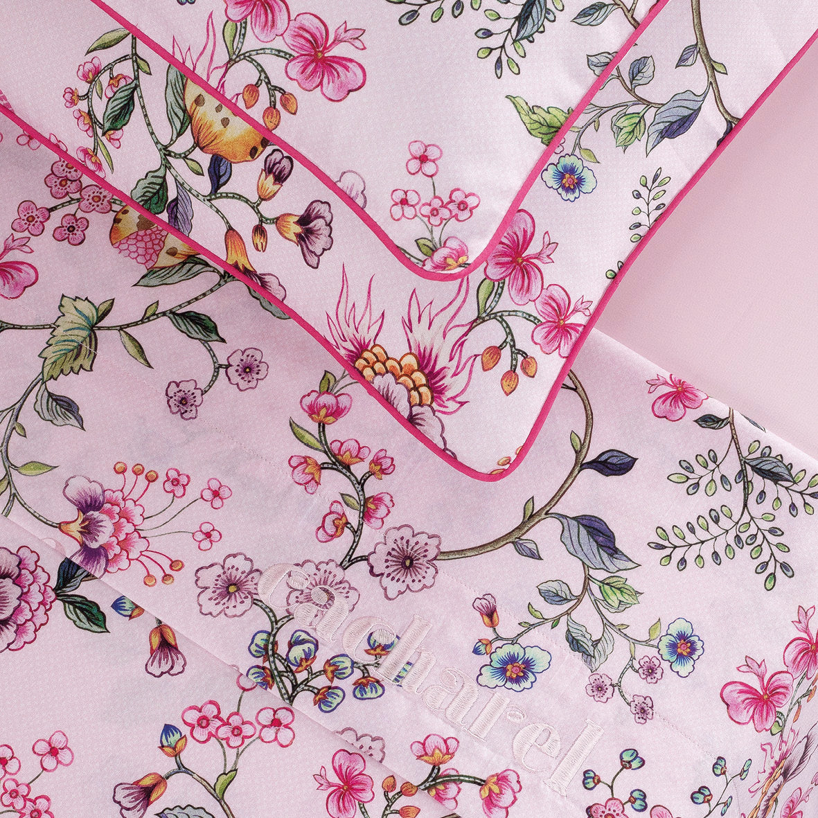 Flat sheet cotton satin - Jardin secret Blush Pink