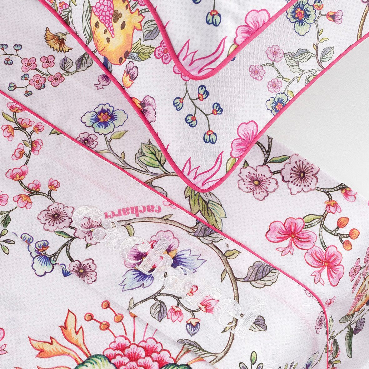 Ensemble de draps satin de coton - Jardin secret Blanc / Rose blush