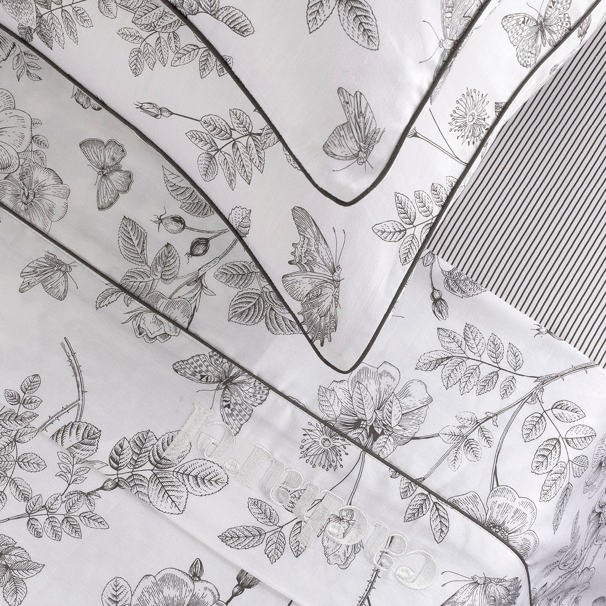 Flat sheet cotton satin - Jardin du colibiri Black grey