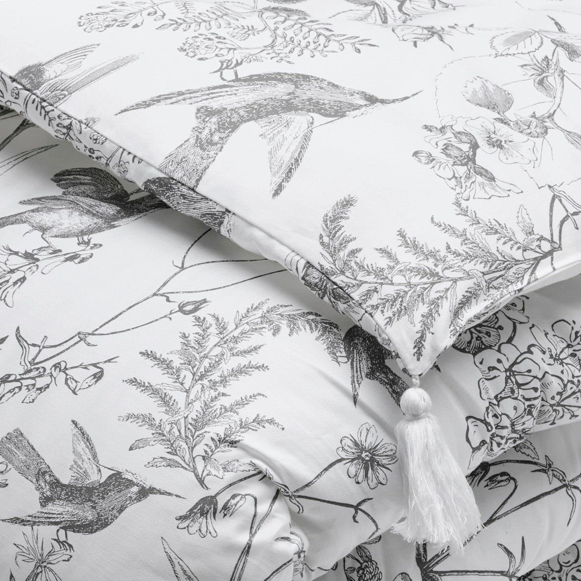 Édredon avec glands - Jardin du colibri Noir gris - 140 x 200 cm