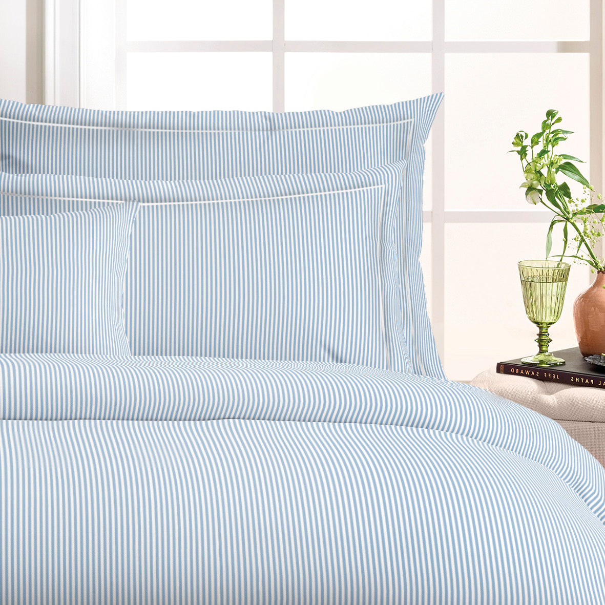 Duvet cover + pillowcase(s) cotton percal - Saclay Light blue
