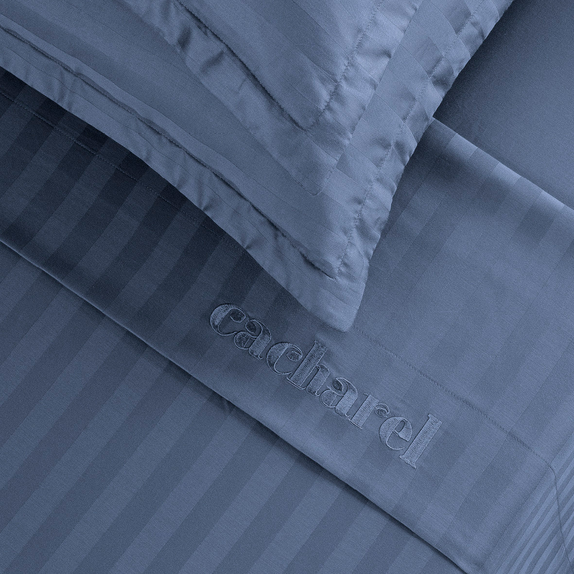 Sheet set cotton satin - Dobby stripe woven Blue