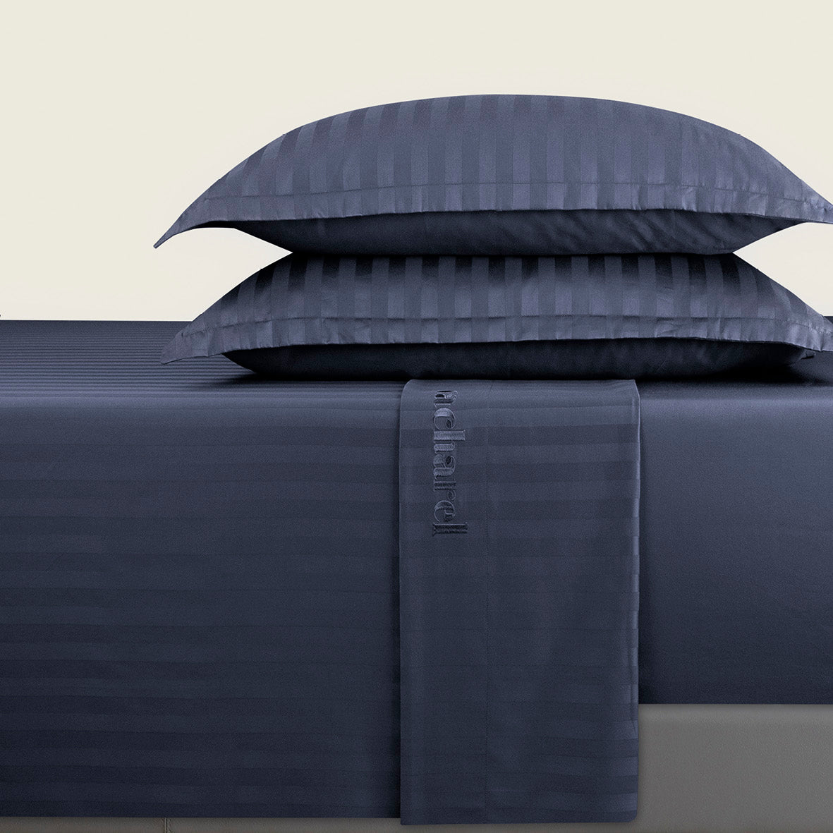 Drap plat satin de coton dobby stripe - Dobby stripe woven Blue foncé