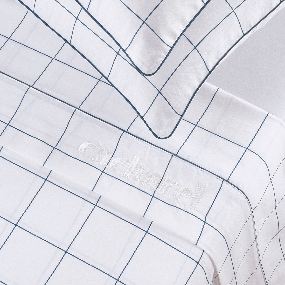 Sheet set cotton satin - Caren White / Blue