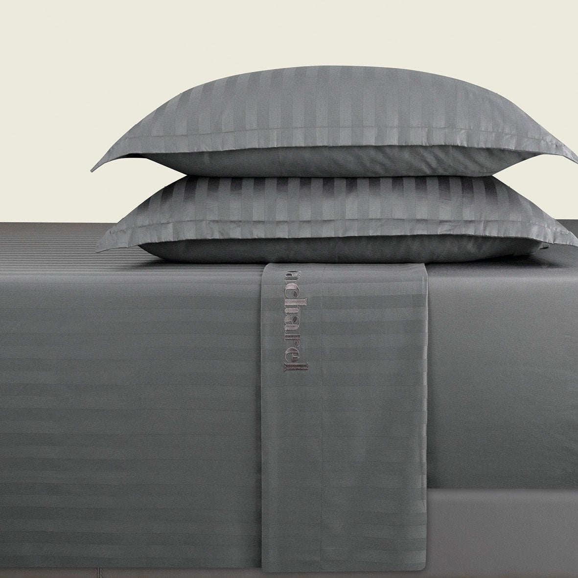 Drap plat satin de coton dobby stripe - Dobby stripe woven Gris foncé