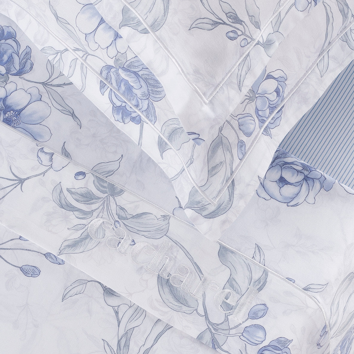 Duvet cover + pillowcase(s) cotton satin - Fleurs azurées White