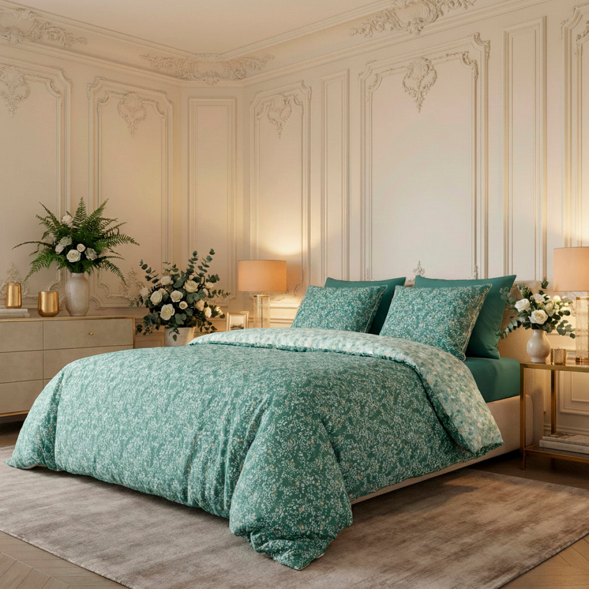 Fitted sheet cotton satin - Uni Green