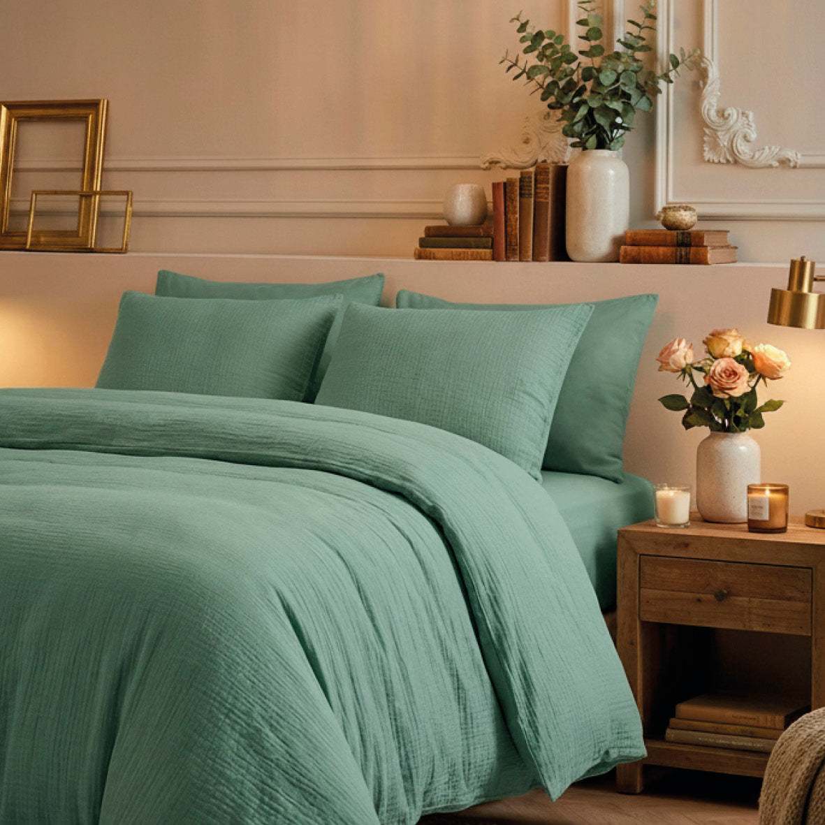 Duvet cover + pillowcase cotton gauze - Uni Green 12