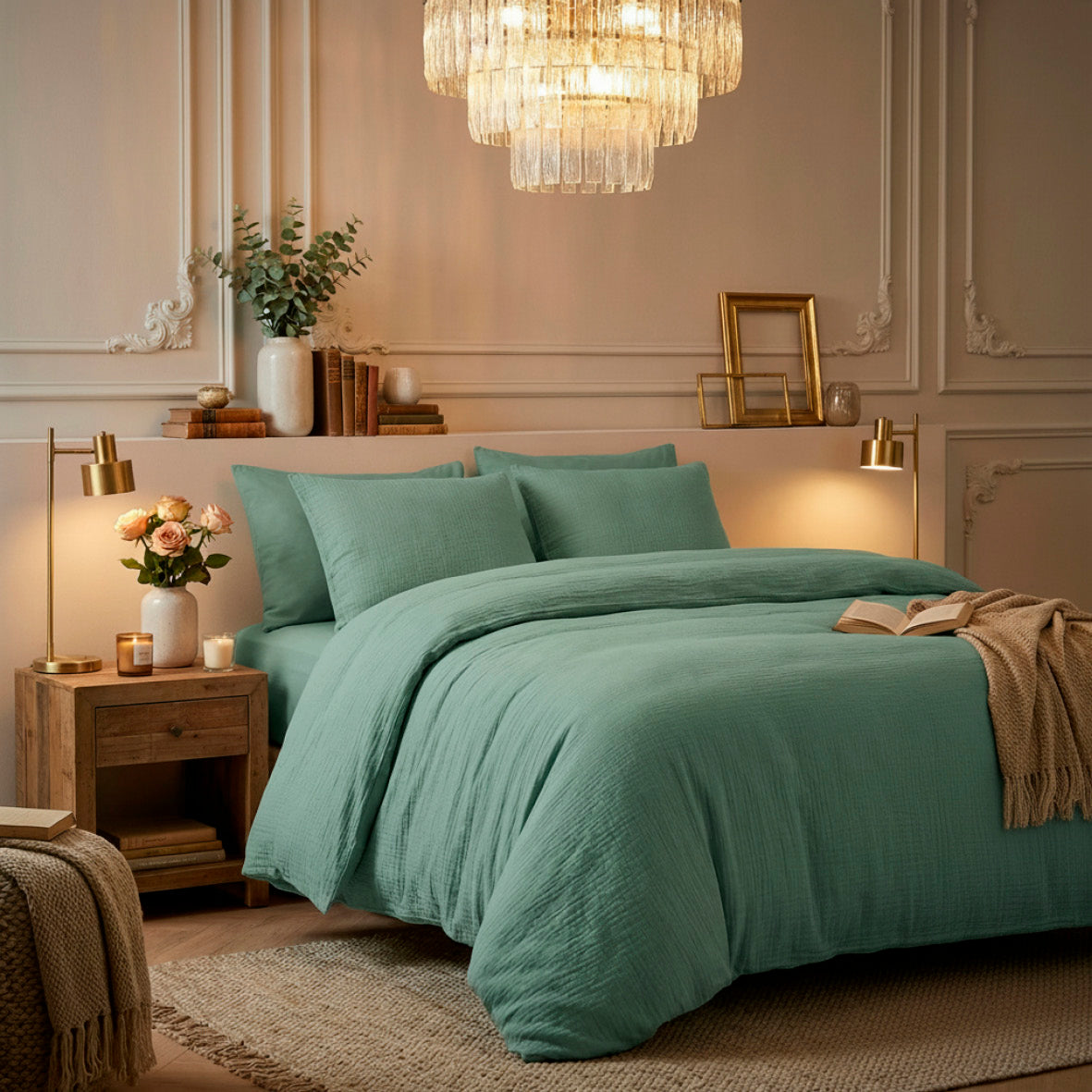 Pillowcase cotton gauze - Uni Green 12