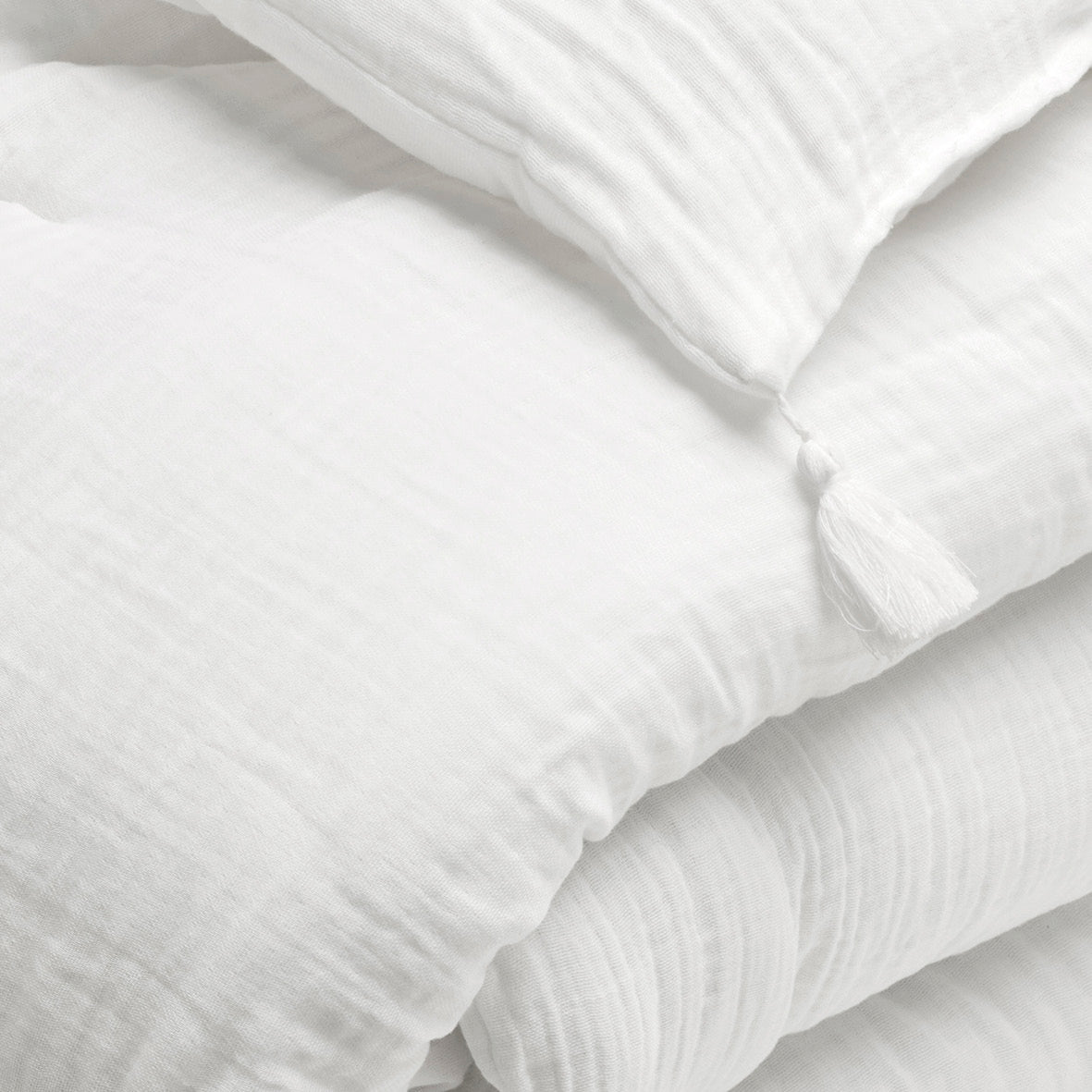 Quilt with tassels cotton gauze - Uni White 02 - 140 x 200 cm