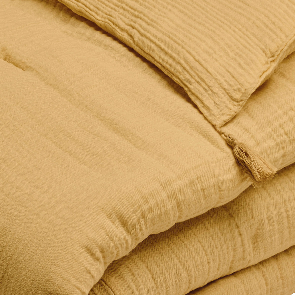 Quilt with tassels cotton gauze - Uni Yellow 04 - 140 x 200 cm