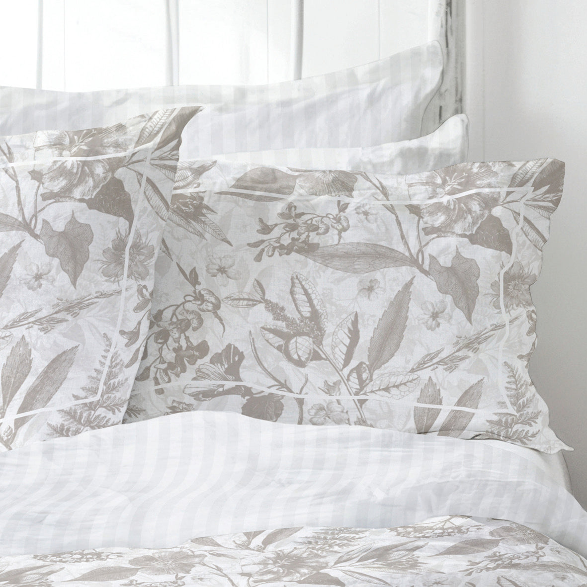 Pillowcase cotton satin - Toile de jouy White