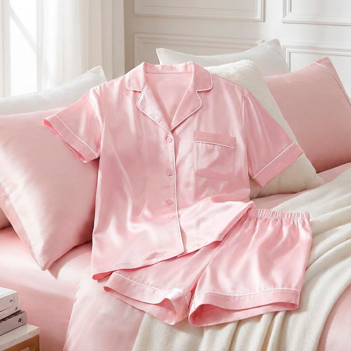 Short pajamas set silk - Maëlla Light pink
