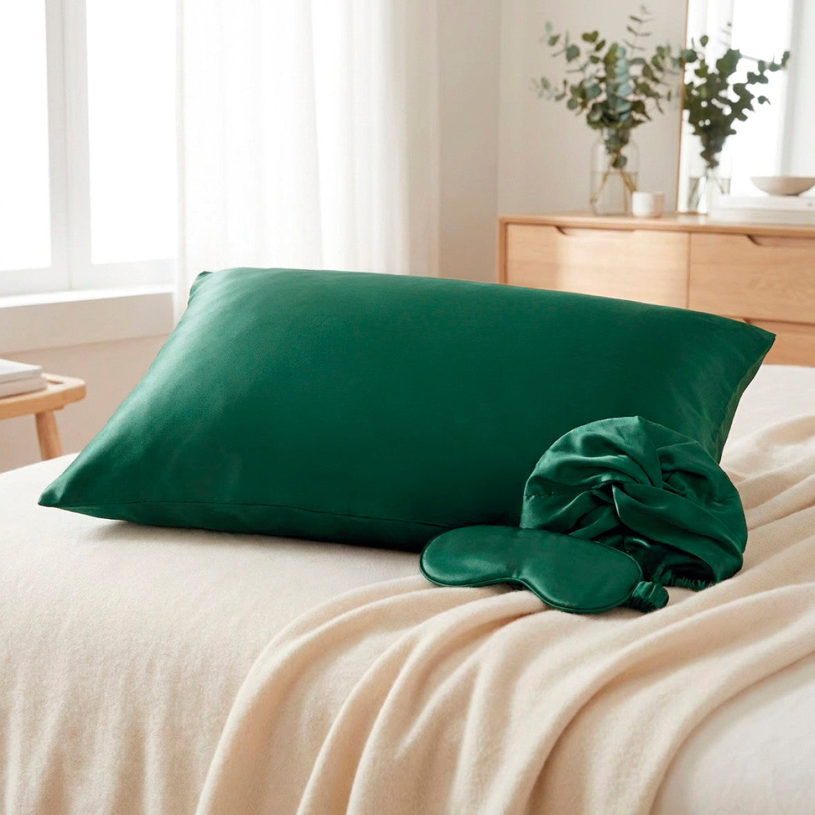 Pillowcase + nightcap silk - Lunéia Sage green