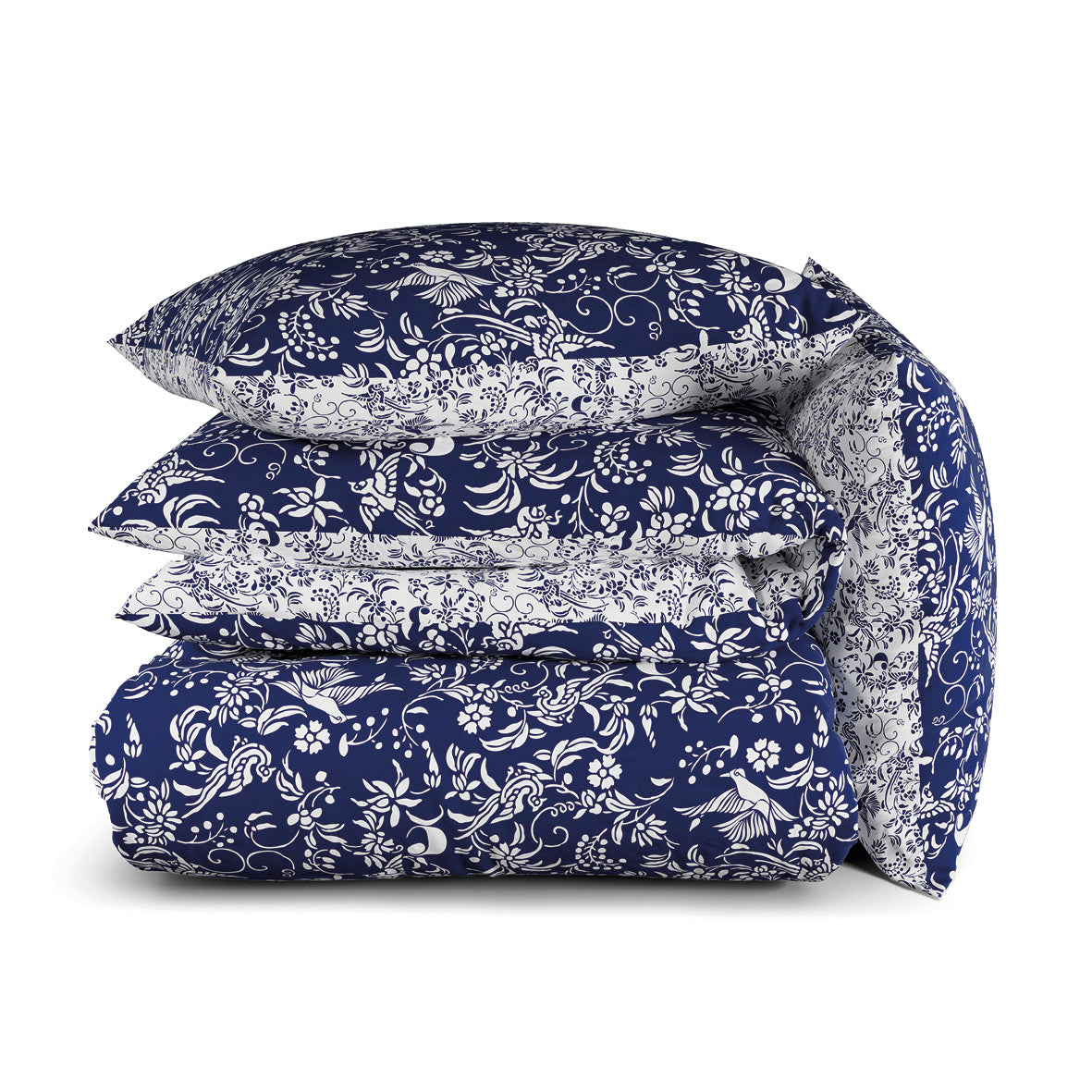 Duvet cover + pillowcase(s) cotton satin - Birds Blue