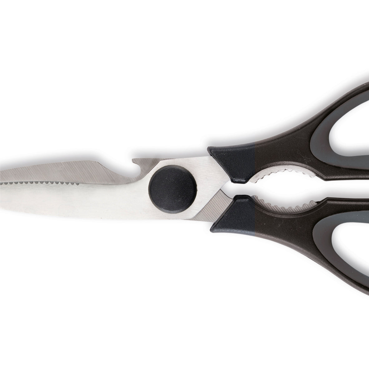 Stainless steel kitchen scissors with serrated blades - black