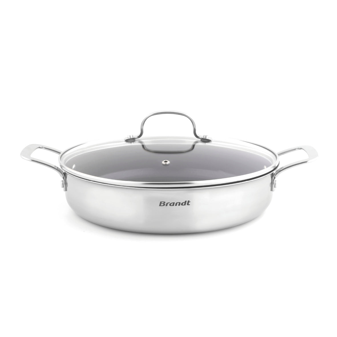 Non-stick triply skillet in stainless steel with lid - Multinox - 28 cm