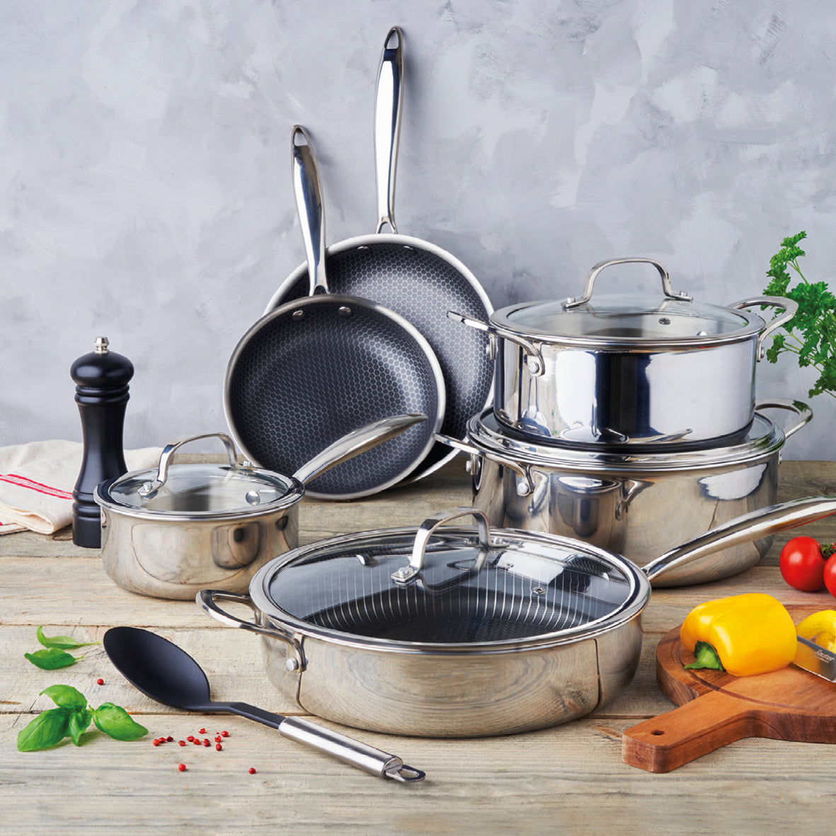 Set of 2 triply frypans with non-stick honeycomb coating - Multinox pro ceramic - Silver - 24 + 28 cm