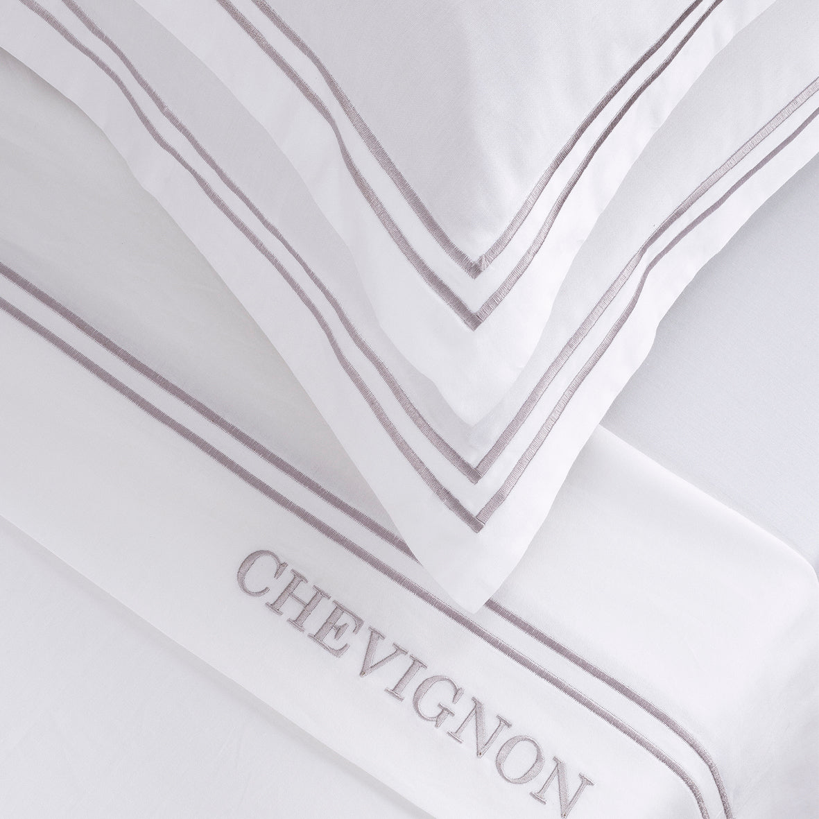 Ensemble de draps satin de coton - Bastia Gris / Blanc