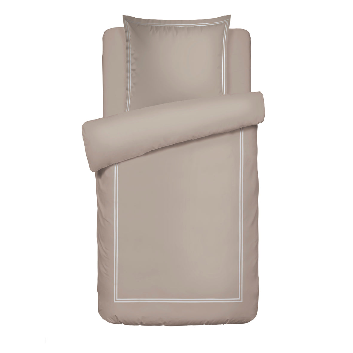 Duvet cover + pillowcase(s) cotton satin - Bastia White / Taupe