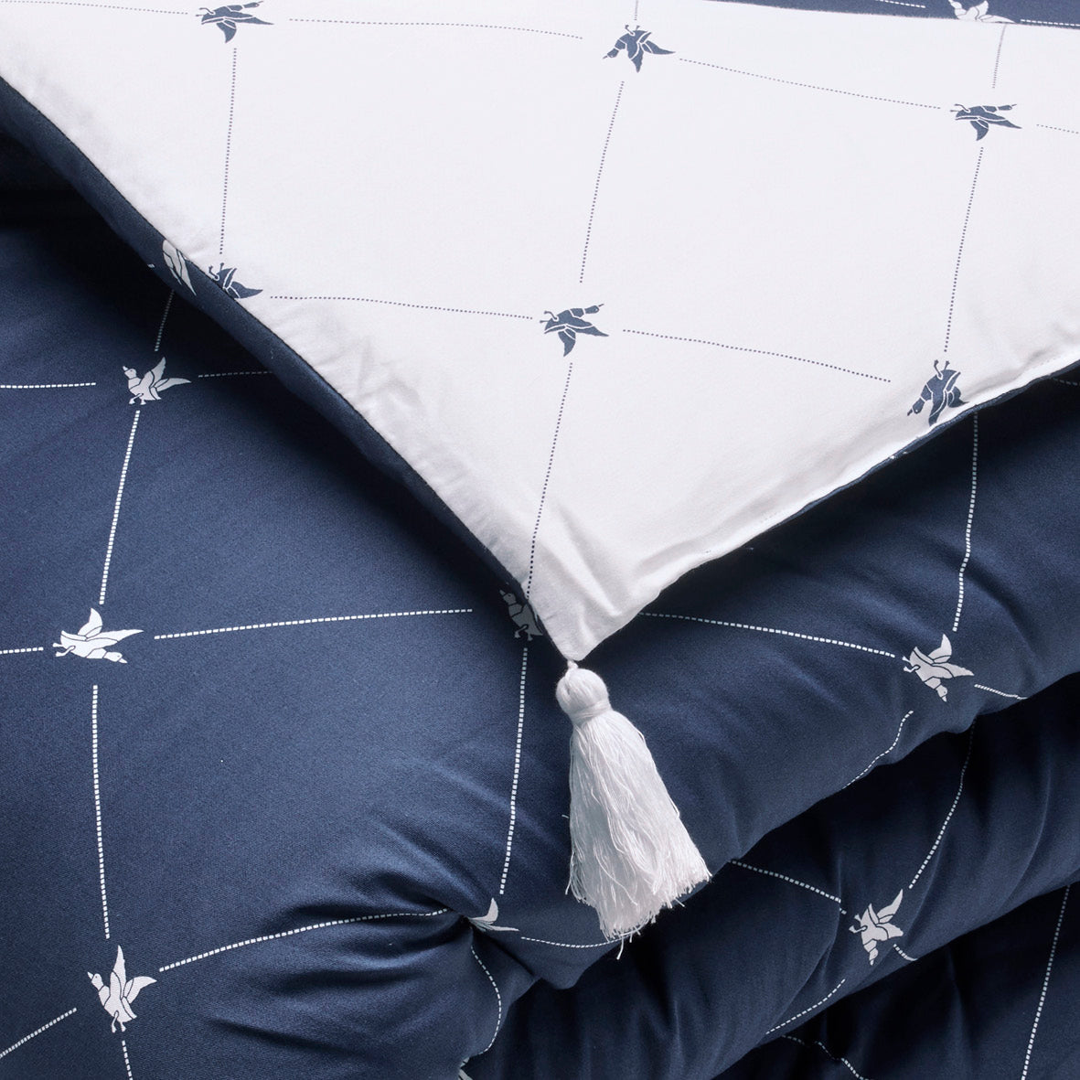 Quilt with tassels - Canards Evy Blue - 140 x 200 cm