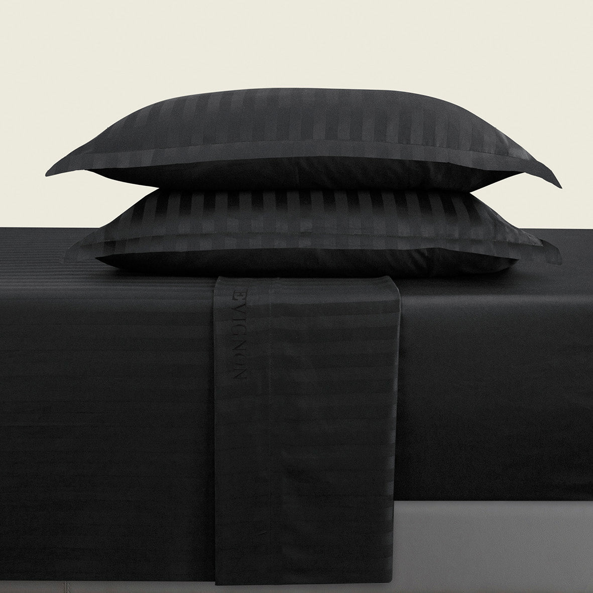 Drap plat satin de coton dobby stripe - Noir